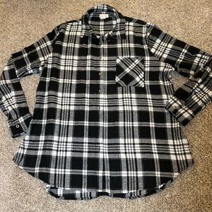 Classic Black and White Plaid Women's Button Down Shirt